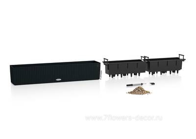 Кашпо Lechuza Balconera Cottage 100 Complete graphite black (пластик), 100x19xH19 см - фото 2