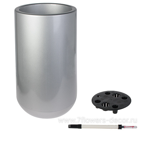 Кашпо PLANTA VITA Jar Silk silver с автополивом (пластик), D34xH65,5 см - фото 2