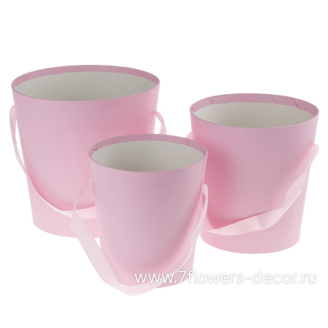 Коробка-кашпо, D19xH19 см - D14xH15 см, набор (3 шт), без крышки, с ручкой - фото 1