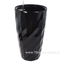 Кашпо PLANTA VITA "Vase Rib black" с автополивом (пластик), D33xH57 см - фото 1