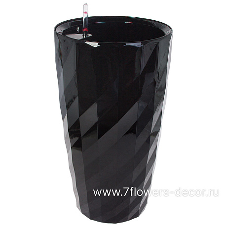 Кашпо PLANTA VITA Vase Rib black с автополивом (пластик), D33xH57 см - фото 1