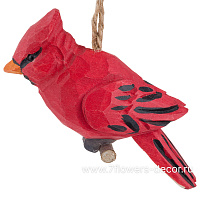 Елочная игрушка "Красный Кардинал" (дерево), 8x4xH7,5 см - фото 1