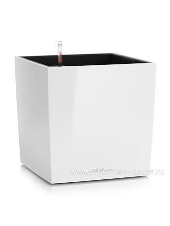 Кашпо Lechuza "Cube Premium Complete white high gloss" (пластик), 50х50xH50 см