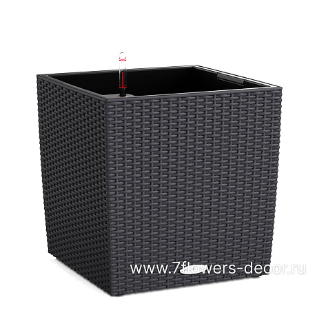 Кашпо Lechuza Cube Cottage Complete graphite black (пластик), 30x30xH30 см - фото 1