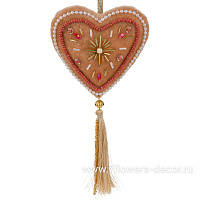 Елочная игрушка "Сердце с кисточкой" (бархат), 10x2xH20 см - фото 1