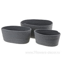 Кашпо плетеное (ткань), 19x13xH10 см - 27x20xH12 см, набор (3 шт) - фото 1