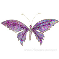 Бабочка на клипе (бисер, ткань), 19xH11 см, с блеском - фото 1