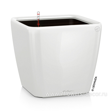 Кашпо Lechuza Quadro LS Complete white high gloss (пластик), 21x21xH20 см - фото 1