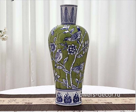 Ваза Шинуазри Весенний зеленый (керамика), D16xH42 см - фото 1