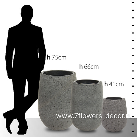 Кашпо Nobilis Marco Plain Laterite grey Jar (файкостоун), D30xH41 см, с теx.горшком - фото 5