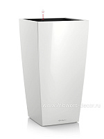 Кашпо Lechuza "Mini Cubico Complete (white high glosshigh-gloss)" (пластик), 9x9xH18 см - фото 1