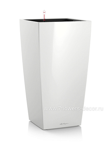 Кашпо Lechuza Mini Cubico Complete (white high glosshigh-gloss) (пластик), 9x9xH18 см - фото 1