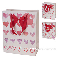 Набор пакетов подарочных "Hearts", 26x12,5xH32 см (12шт), в асс. - фото 1
