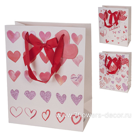 Набор пакетов подарочных Hearts, 26x12,5xH32 см (12шт), в асс. - фото 1