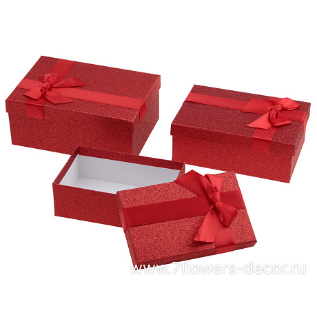 Набор коробок подарочных с бантом Новогодняя, 23x16xH9,5 см, 21x14xH8 см, 19x12xH6,5 см (3шт) - фото 1
