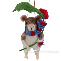 Елочная игрушка "Мышонок с листом" (войлок), 12x9xH15 см - фото 1