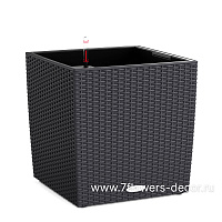 Кашпо Lechuza "Cube Cottage Complete graphite black" (пластик), 50x50xH50 см - фото 1