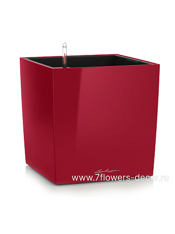 Кашпо Lechuza "Cube Premium Complete scarlet red high gloss" (пластик), 50х50x50 см