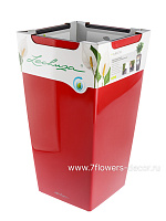 Кашпо Lechuza "Cubico Complete scarlet red high gloss" (пластик), 30x30xH56 см - фото 1