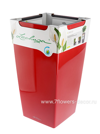 Кашпо Lechuza Cubico Complete scarlet red high gloss (пластик), 30x30xH56 см - фото 1