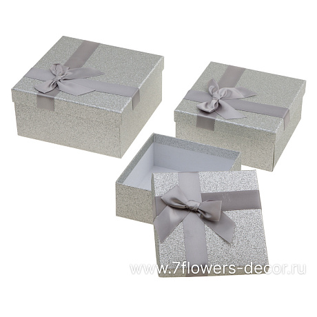 Набор коробок подарочных с бантом Новогодняя, 19x19xH9,5 см, 17,5x17,5xH8 см, 15,5x15,5xH6,5 см (3 - фото 1