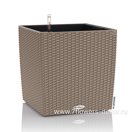 Кашпо Lechuza Cube Cottage Complete sand brown (пластик), 30x30xH30 см - фото 1