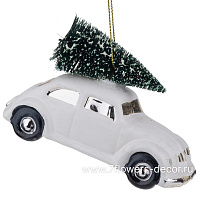 Елочная игрушка "Машинка с елкой" (стекло), 11x4xH6,5 см - фото 1