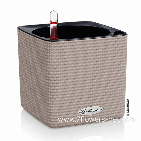 Кашпо Lechuza Cube Color Complete sand brown (пластик), 14x14xH14 см - фото 1