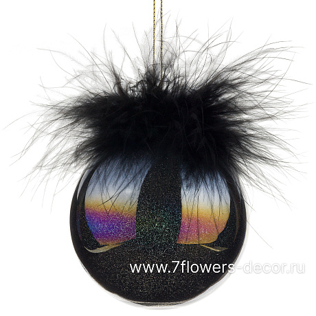 Елочная игрушка Шар (стекло, перо), D8 см - фото 1