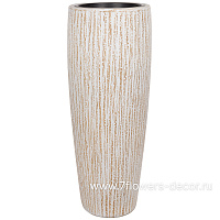 Кашпо Nobilis Marco "Bark texture vintage white Vase" (файкостоун), D36xH95 см, с теx.горшком - фото 1