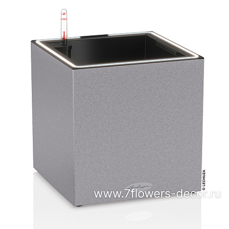 Кашпо Lechuza Canto Stone LED Low Complete stone grey (пластик), 30x30xH31 см - фото 1