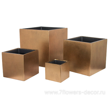 Кашпо полистоун Nobilis Marco Pa-brass Cube, 50х50хH50 см с тех.горшком - фото 3