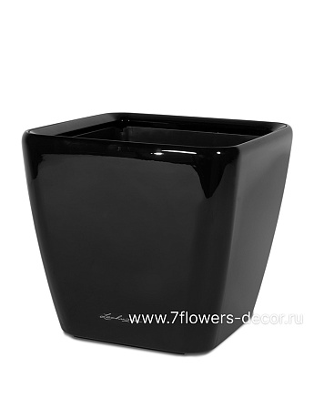 Кашпо Lechuza Quadro LS Complete black high gloss (пластик), 21x21xH20 см - фото 1