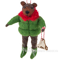 Елочная игрушка "Медведь в зеленой куртке с коньками" (войлок), 8x6xH15 см - фото 1