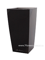 Кашпо Lechuza "Cubico Complete black high gloss" (пластик), 50x50xH95 см - фото 1