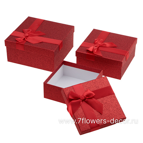Набор коробок подарочных с бантом Новогодняя, 19x19xH9,5 см, 17,5x17,5xH8 см, 15,5x15,5xH6,5 см (3 - фото 1