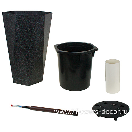 Кашпо PLANTA VITA Vase Ribs grey с автополивом (пластик), D39xH58 см - фото 2