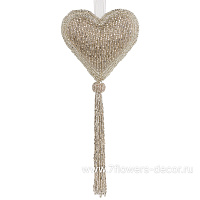 Елочная игрушка "Сердце с кисточкой" (стекло, ткань), 10xH26 см - фото 1