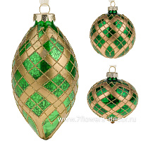Елочная игрушка "Луковка, Олива, Шар" (стекло), D10 см, набор (3 шт) - фото 1