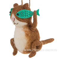 Елочная игрушка "Кот с рыбой" (войлок), 9x6xH10 см - фото 1