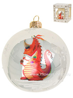 Елочная игрушка "Шар Красный Дракон с мороженым" (стекло), D8см - фото 1