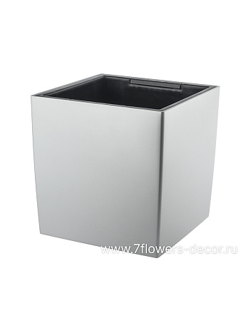Кашпо Lechuza Cube Premium Complete silver metallic (пластик), 30х30хH30 см - фото 1
