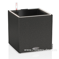 Кашпо Lechuza "Canto Stone LED Low Complete graphite black" (пластик), 30x30xH31 см - фото 1