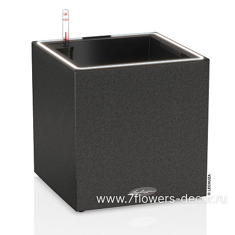 Кашпо Lechuza Canto Stone LED Low Complete graphite black (пластик), 30x30xH31 см - фото 1