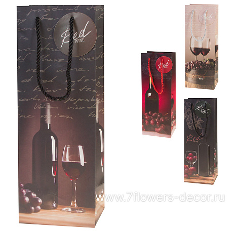Набор пакетов подарочных Wine, 12,5x10xH34,5 см (12шт), в асс. - фото 1
