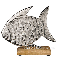 Фигура "Рыба" (металл), 19x5xH18 см, на деревянной подставке - фото 1