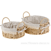 Корзина плетеная (бумага, ткань), D25,5xH10 см, D19,5xH9 см, набор (2 шт) - фото 1