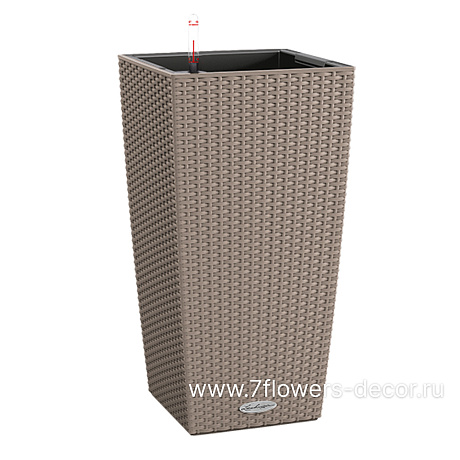Кашпо Lechuza Cubico Cottage Complete sand brown (пластик), 30x30xH56 см - фото 1