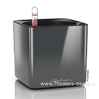 Кашпо Lechuza "Cube Glossy Complete charcoal highgloss" (пластик), 14x14xH14 см - фото 1