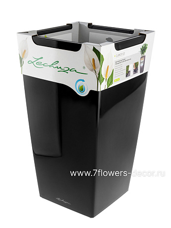 Кашпо Lechuza Cubico Complete black high gloss (пластик), 30x30xH56 см - фото 1